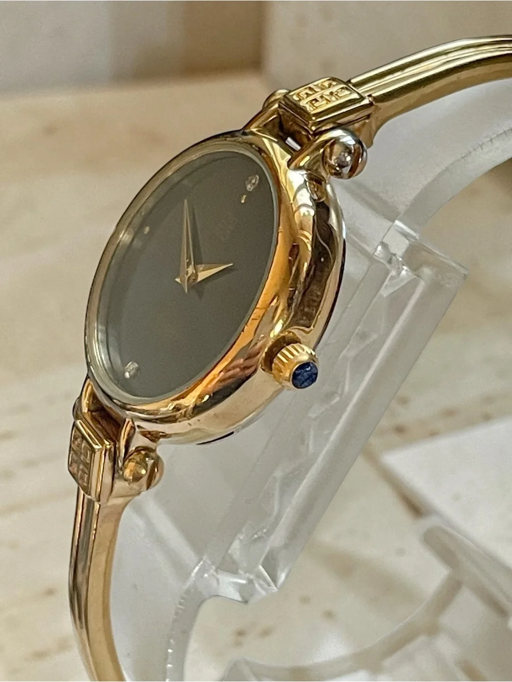 Vintage Givenchy Bangle Watch Gold Plated, Blue Dial